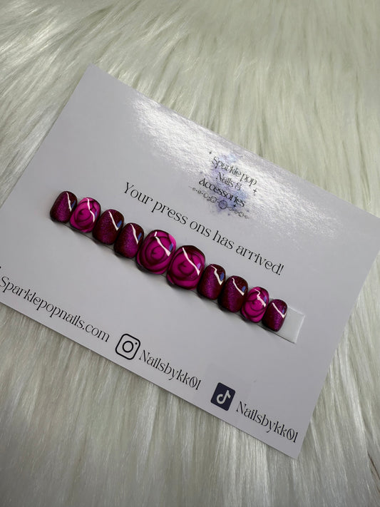 Rose glass effect cat eye nails (20 piece)